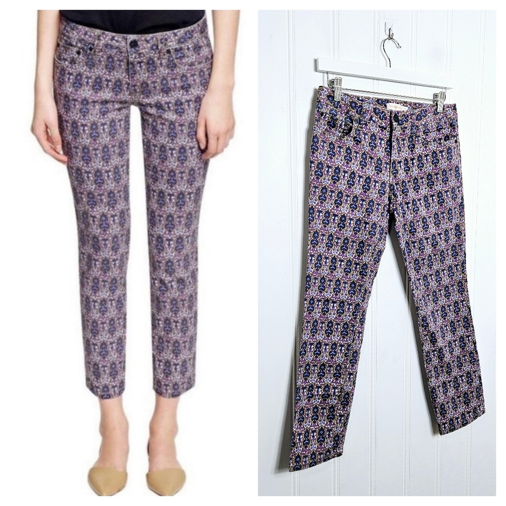 Tory Burch Jeans Size 27 Alexa Cropped Skinny Geometric Floral Prints Multicolor